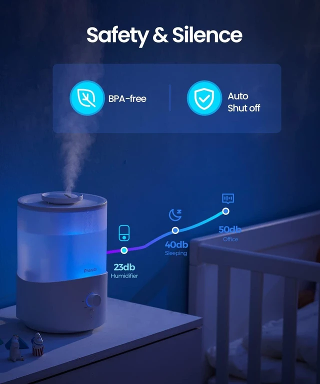 Alt view image 13 of 14 - Humidifiers for Bedroom Large Room, 2.5L Cool Mist Humidifier with Essential Oil Diffuser, Top Fill Humidifier for Baby, Home, Plant, Ultrasonic Humidification for whole house, Auto Shut-Off