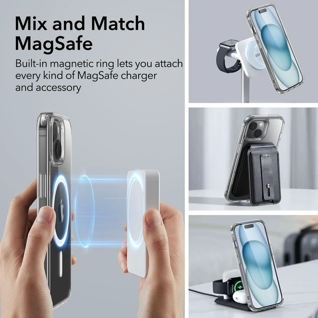 Alt view image 10 of 14 - for iPhone 15 Case, Compatible with MagSafe, Shockproof Military-Grade Protection, Scratch-Resistant Back, Magnetic Phone Case for iPhone 15, Classic Hybrid Case, Clear