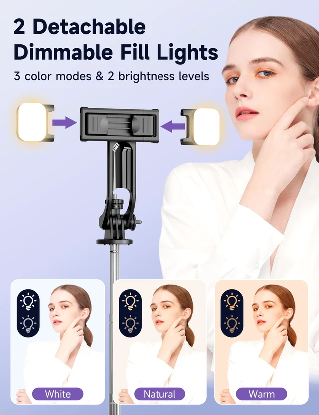 Alt view image 9 of 14 - 53'' Selfie Stick Tripod with Light, Extendable Selfie Stick with Remote, Portable Cell Phone Tripod Stand with All in 1 Phone Clip, Lightweight Camera Tripod Compatible with iPhone 17 16 15, Android