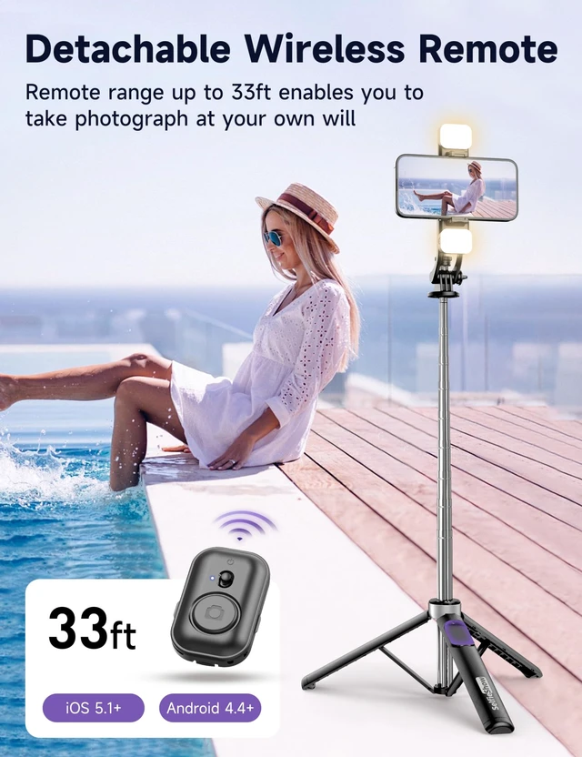 Alt view image 11 of 14 - 53'' Selfie Stick Tripod with Light, Extendable Selfie Stick with Remote, Portable Cell Phone Tripod Stand with All in 1 Phone Clip, Lightweight Camera Tripod Compatible with iPhone 17 16 15, Android