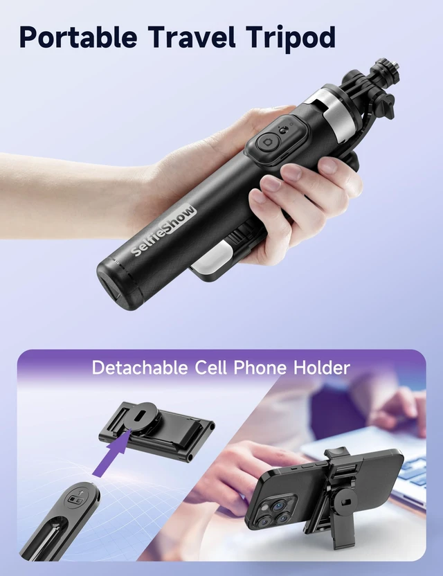 Alt view image 14 of 14 - 53'' Selfie Stick Tripod with Light, Extendable Selfie Stick with Remote, Portable Cell Phone Tripod Stand with All in 1 Phone Clip, Lightweight Camera Tripod Compatible with iPhone 17 16 15, Android