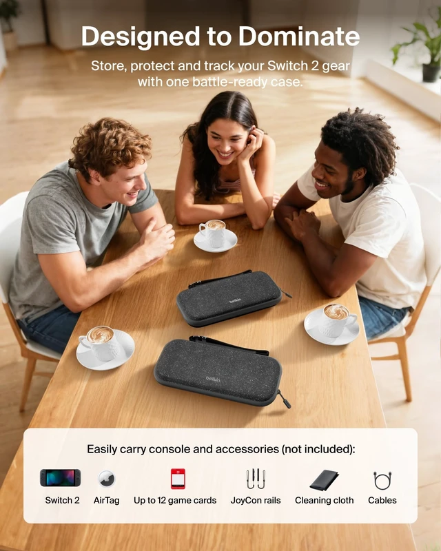 Alt view image 10 of 12 - Nintendo Switch 2 Case, Travel Bag w/AirTag Holder & Storage Pocket for Up to 12 Game Cards - Portable, Lightweight Carrying Case w/Hard Shell, Soft Interior, Switch 2 Accessories - Charcoal