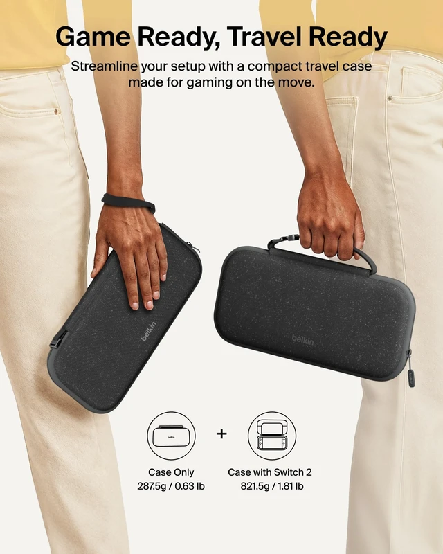 Alt view image 11 of 12 - Nintendo Switch 2 Case, Travel Bag w/AirTag Holder & Storage Pocket for Up to 12 Game Cards - Portable, Lightweight Carrying Case w/Hard Shell, Soft Interior, Switch 2 Accessories - Charcoal