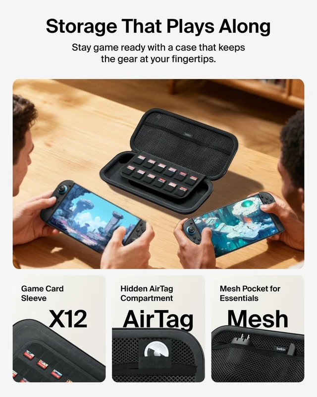 Alt view image 8 of 12 - Nintendo Switch 2 Case, Travel Bag w/AirTag Holder & Storage Pocket for Up to 12 Game Cards - Portable, Lightweight Carrying Case w/Hard Shell, Soft Interior, Switch 2 Accessories - Charcoal