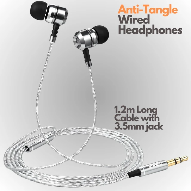 Alt view image 10 of 14 - Wired Headphones, HD Bass Driven Audio, Lightweight Aluminum Wired in Ear Earbud Headphones, S/M/L Ear Bud Tips, Earphone Case, 3.5mm Tangle-Free Cord, No Mic