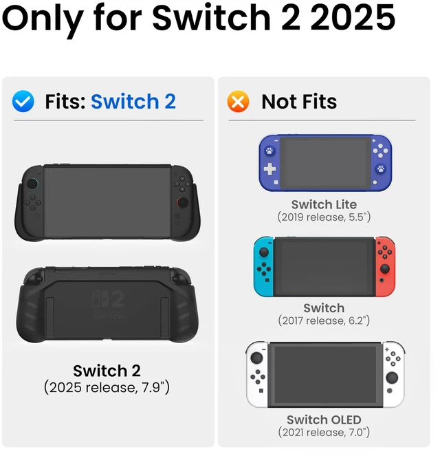 Alt view image 9 of 14 - P2 Shield Dockable Case and Screen Protector for Nintendo Switch 2 2025, TPU Grip Protective Cover and 9H Tempered Glass Film with Alignment Installation Frame, Black