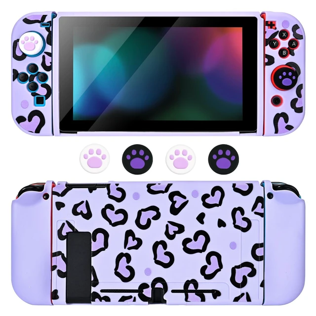 Alt view image 8 of 14 - Love Case Design for Switch Console 2017, Anti-Slip Shock-Absorption Plastic Protective Soft Carrying Case and Joy Con Controller with 4 PCS Cat Paw Thumb Grips Caps - Heart Purple Purple