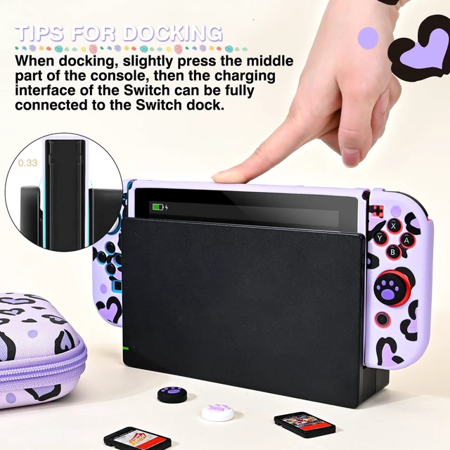 Alt view image 10 of 14 - Love Case Design for Switch Console 2017, Anti-Slip Shock-Absorption Plastic Protective Soft Carrying Case and Joy Con Controller with 4 PCS Cat Paw Thumb Grips Caps - Heart Purple Purple