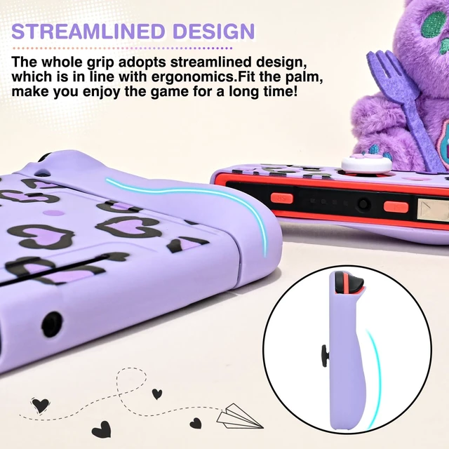Alt view image 12 of 14 - Love Case Design for Switch Console 2017, Anti-Slip Shock-Absorption Plastic Protective Soft Carrying Case and Joy Con Controller with 4 PCS Cat Paw Thumb Grips Caps - Heart Purple Purple