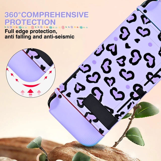 Alt view image 14 of 14 - Love Case Design for Switch Console 2017, Anti-Slip Shock-Absorption Plastic Protective Soft Carrying Case and Joy Con Controller with 4 PCS Cat Paw Thumb Grips Caps - Heart Purple Purple