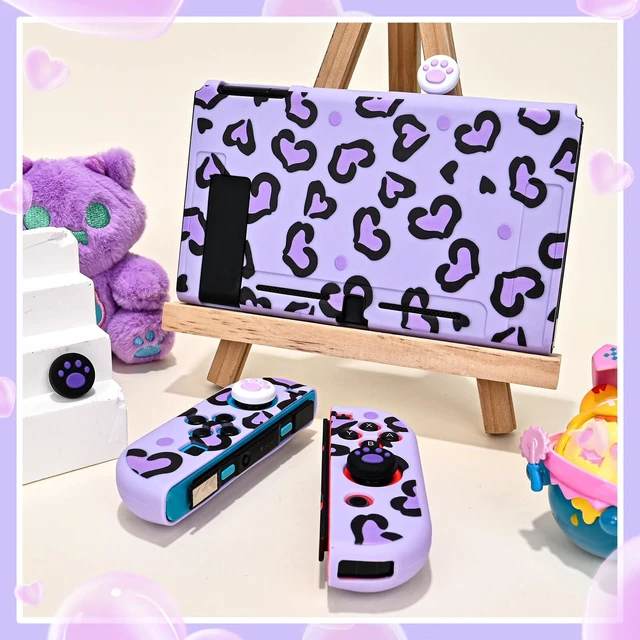 Alt view image 13 of 14 - Love Case Design for Switch Console 2017, Anti-Slip Shock-Absorption Plastic Protective Soft Carrying Case and Joy Con Controller with 4 PCS Cat Paw Thumb Grips Caps - Heart Purple Purple