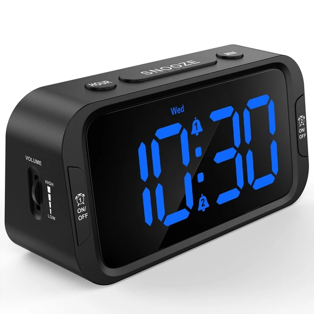 Alt view image 8 of 14 - Digital Dual Alarm Clock for Bedroom, Easy to Set, 0-100% Dimmer, USB Charger, 5 Sounds Adjustable Volume, Weekday/Weekend Mode, Snooze, 12/24Hr, Battery Backup, Compact for Bedside(Blue)