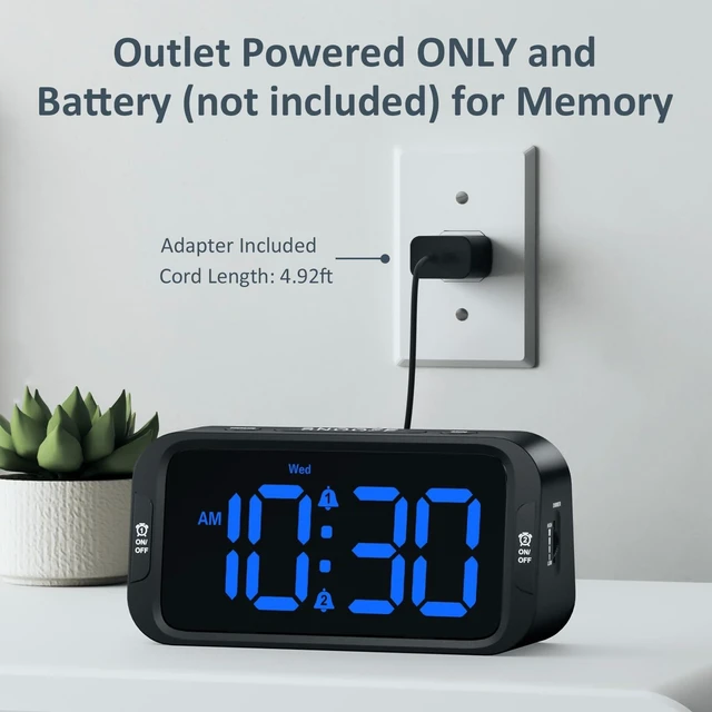 Alt view image 14 of 14 - Digital Dual Alarm Clock for Bedroom, Easy to Set, 0-100% Dimmer, USB Charger, 5 Sounds Adjustable Volume, Weekday/Weekend Mode, Snooze, 12/24Hr, Battery Backup, Compact for Bedside(Blue)