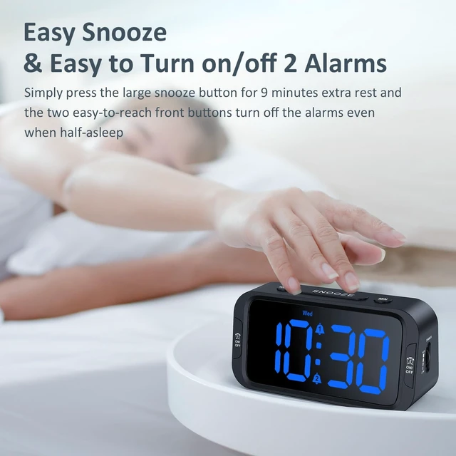 Alt view image 13 of 14 - Digital Dual Alarm Clock for Bedroom, Easy to Set, 0-100% Dimmer, USB Charger, 5 Sounds Adjustable Volume, Weekday/Weekend Mode, Snooze, 12/24Hr, Battery Backup, Compact for Bedside(Blue)