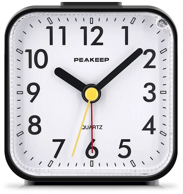 Alt view image 8 of 14 - Small Battery Operated Analog Travel Alarm Clock Silent No Ticking, Lighted on Demand and Snooze, Beep Sounds, Gentle Wake, Ascending Alarm, Easy Set (Black)
