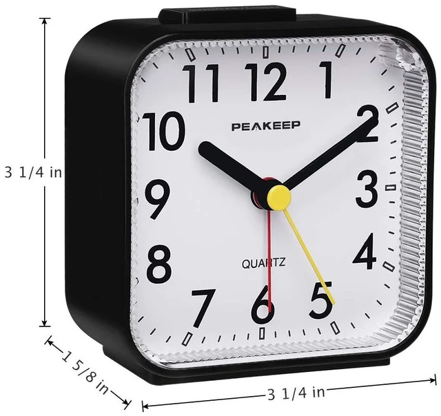 Alt view image 14 of 14 - Small Battery Operated Analog Travel Alarm Clock Silent No Ticking, Lighted on Demand and Snooze, Beep Sounds, Gentle Wake, Ascending Alarm, Easy Set (Black)