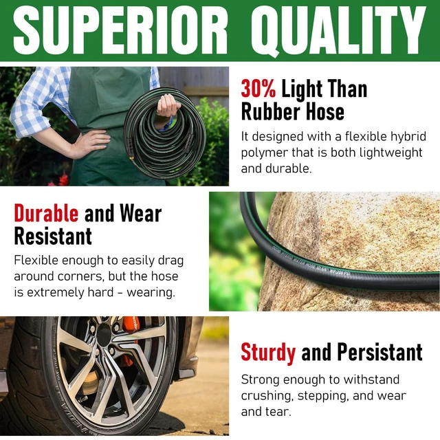 Alt view image 13 of 14 - Heavy Duty Garden Hose 25ft, NON-EXPANDABLE Flexible Water Hose, Kink Resistant Lightweight Hybrid Hose, Leakproof Hose Male to Female Fittings