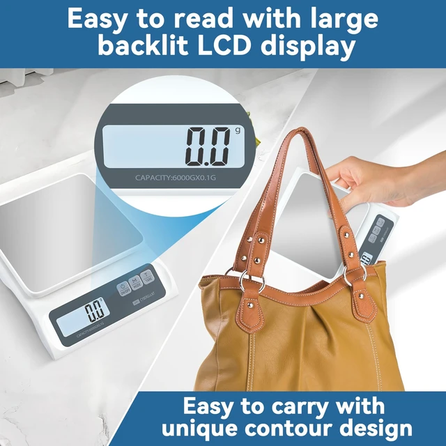 Alt view image 13 of 14 - 13lb/0.1g Precision Digital Food Scale - Meal Prep Kitchen Baking & Espresso Coffee - Gram Scale with Stainless Steel Platform & LCD Display