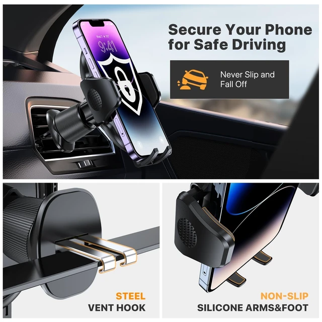 Alt view image 10 of 12 - Phone Holders for Your Car with Metal Hook Clip, Air Vent Cell Phone Stand Car Mount, Universal Automobile Cradle for Garmin GPS Fit iPhone Android and All Smartphones, Dark Black
