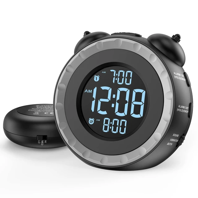 Alt view image 8 of 14 - Loud Dual Alarm Clock with Bed Shaker - 0-100% Dimmer, Vibrating Alarm Clock for Heavy Sleepers or Hearing Impaired, Easy to Set, USB Charging Port, Snooze, Battery Backup