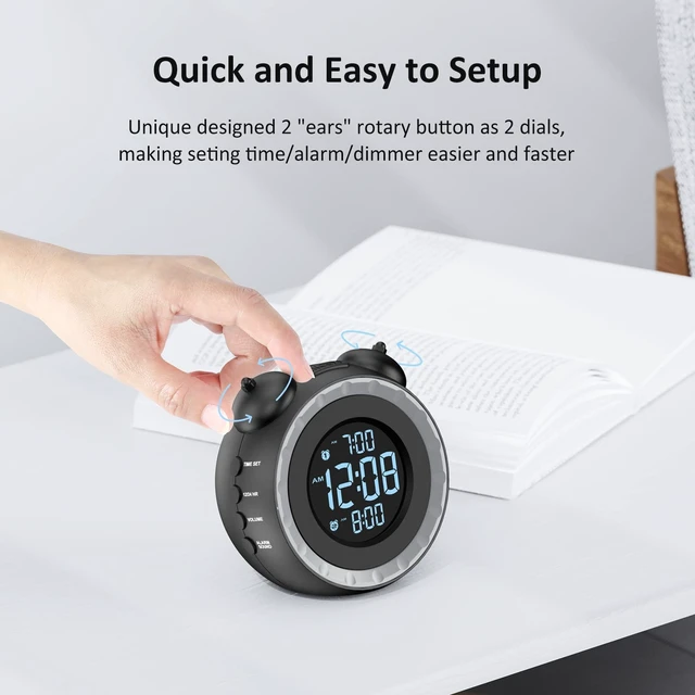 Alt view image 11 of 14 - Loud Dual Alarm Clock with Bed Shaker - 0-100% Dimmer, Vibrating Alarm Clock for Heavy Sleepers or Hearing Impaired, Easy to Set, USB Charging Port, Snooze, Battery Backup