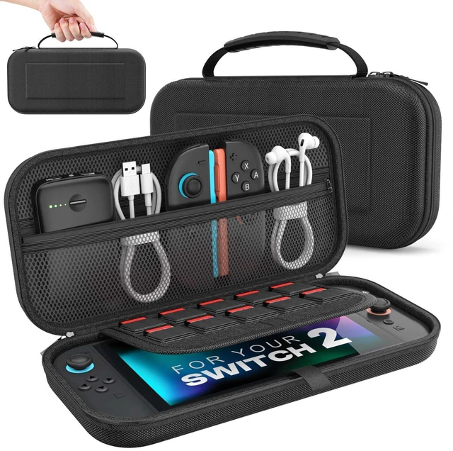 Alt view image 8 of 14 - Carrying Case for Nintendo Switch 2 2025, Protective Hard Shell Portable Travel Carry Case Pouch Holds 10 Cartridges w/Pockets for Switch 2 Accessories and Games, Black