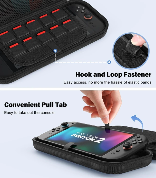 Alt view image 11 of 14 - Carrying Case for Nintendo Switch 2 2025, Protective Hard Shell Portable Travel Carry Case Pouch Holds 10 Cartridges w/Pockets for Switch 2 Accessories and Games, Black