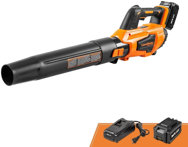 Alt view image 7 of 12 - Leaf Blower Cordless, LawnMaster Leaf Blower 24V Max with 4.0Ah Battery and a Charger-CLBL2417A