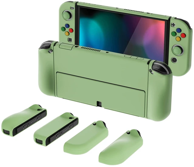 Alt view image 8 of 14 - AlterGrips Protective Slim Case for Nintendo Switch OLED, Ergonomic Grip Cover for Joycon, Dockable Hard Shell for Switch OLED w/Thumb Grip Caps & Button Caps - Matcha Green