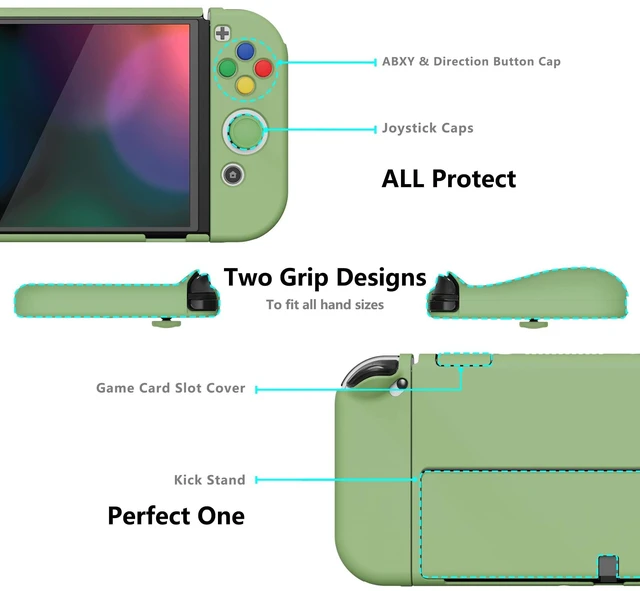Alt view image 10 of 14 - AlterGrips Protective Slim Case for Nintendo Switch OLED, Ergonomic Grip Cover for Joycon, Dockable Hard Shell for Switch OLED w/Thumb Grip Caps & Button Caps - Matcha Green