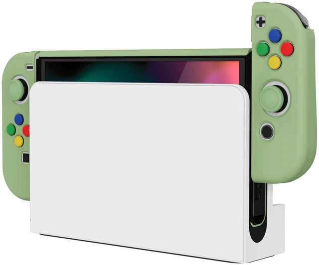 Alt view image 13 of 14 - AlterGrips Protective Slim Case for Nintendo Switch OLED, Ergonomic Grip Cover for Joycon, Dockable Hard Shell for Switch OLED w/Thumb Grip Caps & Button Caps - Matcha Green