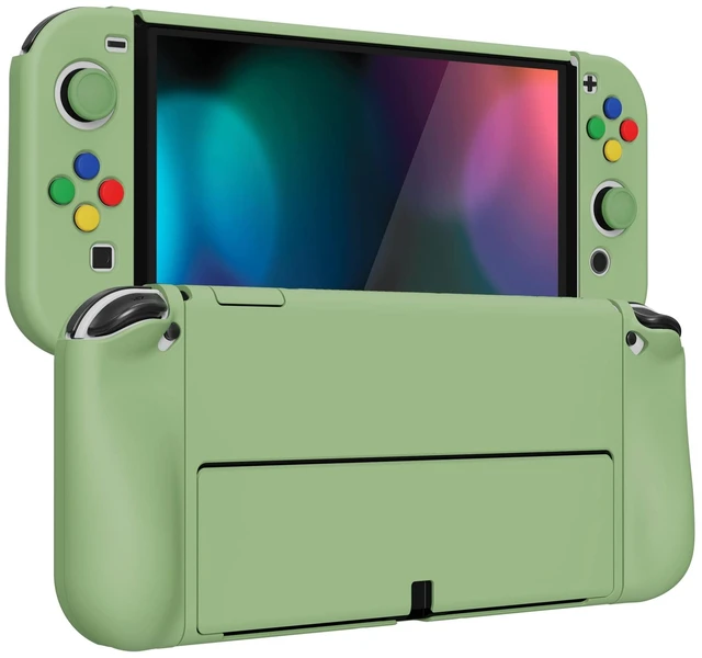 Alt view image 14 of 14 - AlterGrips Protective Slim Case for Nintendo Switch OLED, Ergonomic Grip Cover for Joycon, Dockable Hard Shell for Switch OLED w/Thumb Grip Caps & Button Caps - Matcha Green