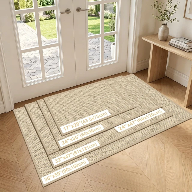Alt view image 9 of 14 - Door Mat 17"x29", Non Slip Door Mat Indoor Entrance, Rubber Backing Indoor Door mats Washable Absorbent Low-Profile Doormat Front Entryway Entry Resist Dirt Inside Door Mats, Khaki