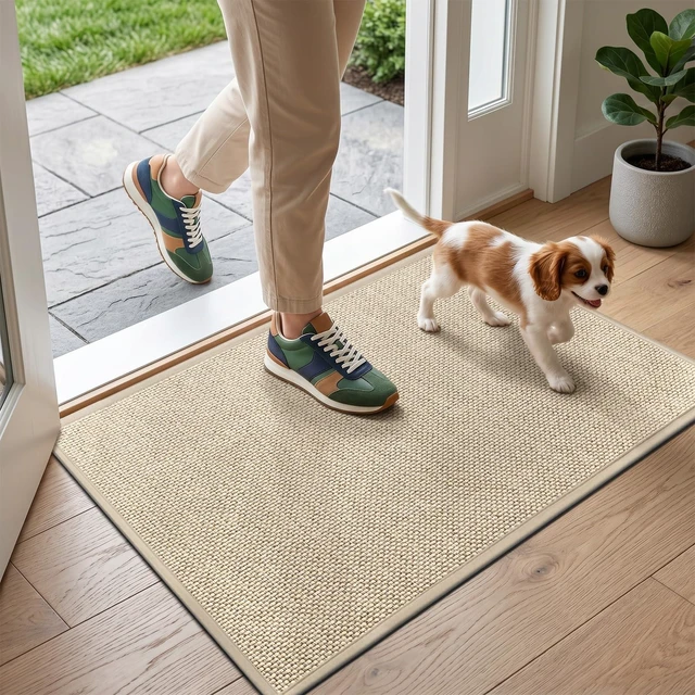 Alt view image 8 of 14 - Door Mat 17"x29", Non Slip Door Mat Indoor Entrance, Rubber Backing Indoor Door mats Washable Absorbent Low-Profile Doormat Front Entryway Entry Resist Dirt Inside Door Mats, Khaki