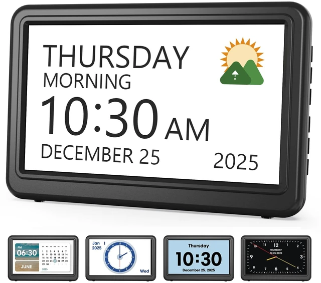 Alt view image 8 of 14 - Clock with Day and Date for Elderly, 7" Large Display Digital Calendar Day Clock with 20 Custom Alarms and Medicine Reminders, Dimmable Dementia Alzheimers Clocks for Seniors, Black (Ac Powered)