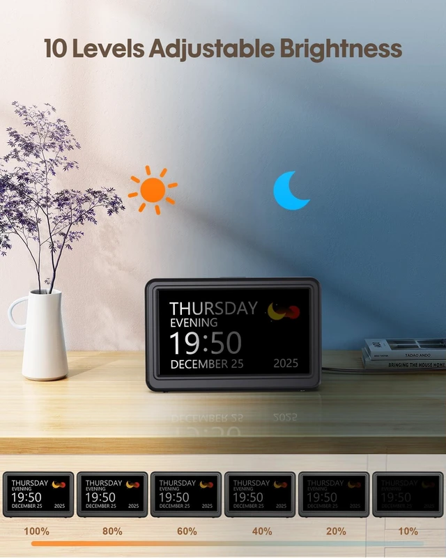 Alt view image 12 of 14 - Clock with Day and Date for Elderly, 7" Large Display Digital Calendar Day Clock with 20 Custom Alarms and Medicine Reminders, Dimmable Dementia Alzheimers Clocks for Seniors, Black (Ac Powered)