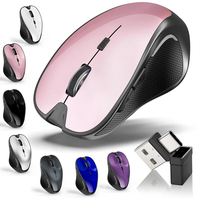 Alt view image 7 of 12 - Mouse for MacBook Bluetooth Wireless Mouse Laptop MacBook Air Mac Pro Silent Rechargeable PC iPad Optical Mouse with Jiggler Dual Mode Switch Bluetooth 5.2/3.0 and 2.4GHz USB Type-C Receiver ROSE GOLD