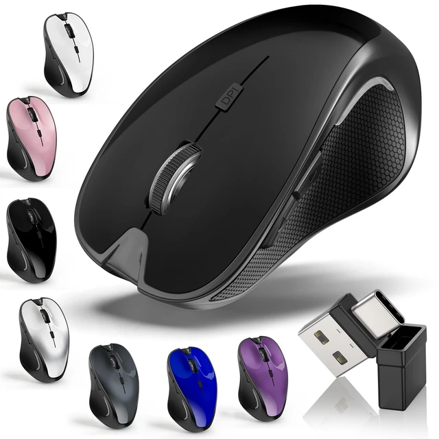 Alt view image 7 of 12 - Mouse for MacBook Bluetooth Wireless Mouse Laptop MacBook Air Mac Pro Silent Rechargeable PC iPad Optical Mouse with Jiggler Dual Mode Switch Bluetooth 5.2/3.0 and 2.4GHz USB Type-C Receiver BLACK