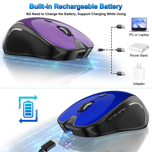 Alt view image 12 of 12 - Mouse for MacBook Bluetooth Wireless Mouse Laptop MacBook Air Mac Pro Silent Rechargeable PC iPad Optical Mouse with Jiggler Dual Mode Switch Bluetooth 5.2/3.0 and 2.4GHz USB Type-C Receiver ROSE GOLD