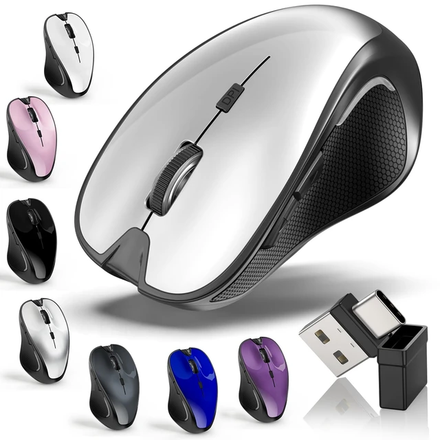 Alt view image 7 of 12 - Mouse for MacBook Bluetooth Wireless Mouse Laptop MacBook Air Mac Pro Silent Rechargeable PC iPad Optical Mouse with Jiggler Dual Mode Switch Bluetooth 5.2/3.0 and 2.4GHz USB Type-C Receiver SILVERY