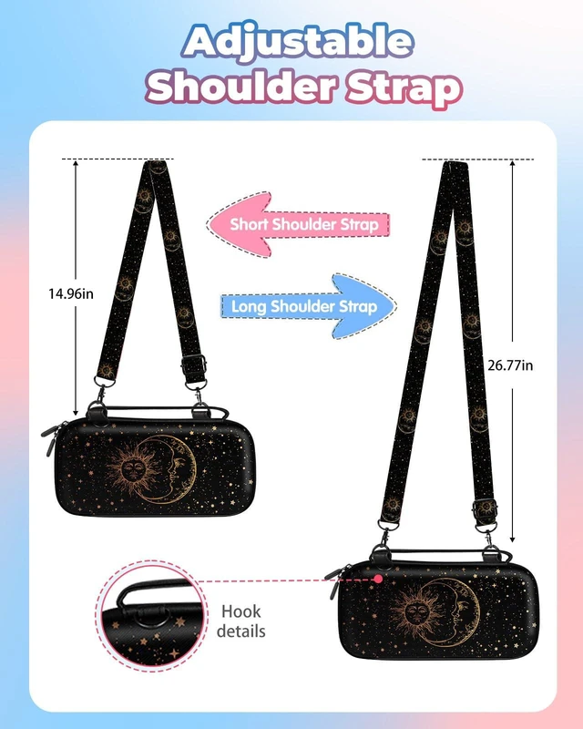 Alt view image 9 of 12 - Carrying Case for Nintendo Switch/Switch OLED Travel Carry Cases Hard Shell Protective Cover Strap Black Sun Moon Cute Girls Boys Accessories Storage Pouch Bag for Switch 1 (2017) /Oled 2021