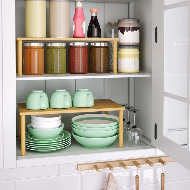 Alt view image 9 of 12 - Cabinet Organizer Shelf(Set of 2),Kitchen Counter Shelves,Bamboo Stackable Expandable Spice Rack Countertop(Large)