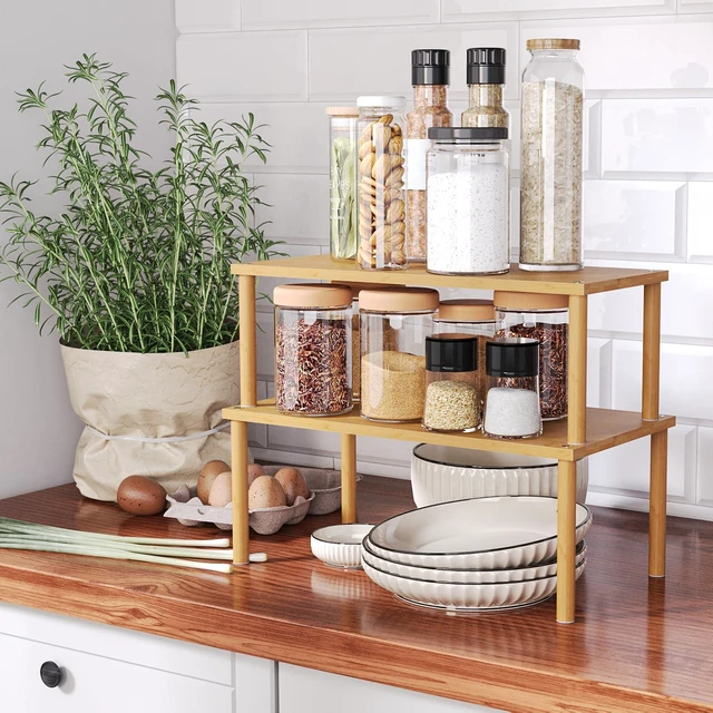 Alt view image 12 of 12 - Cabinet Organizer Shelf(Set of 2),Kitchen Counter Shelves,Bamboo Stackable Expandable Spice Rack Countertop(Large)