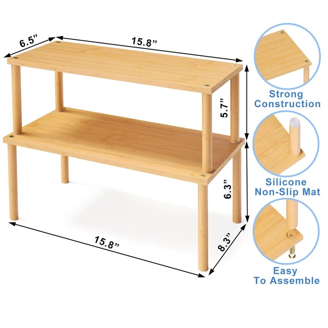 Alt view image 10 of 12 - Cabinet Organizer Shelf(Set of 2),Kitchen Counter Shelves,Bamboo Stackable Expandable Spice Rack Countertop(Large)