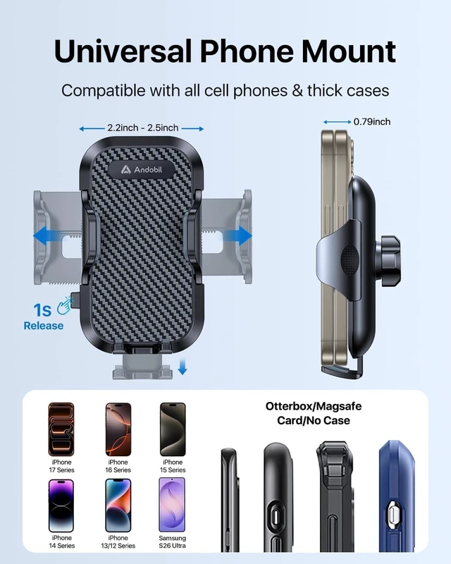 Alt view image 12 of 14 - 2026 Upgraded Car Phone Holder Mount, Military-Grade Phone Holders for Your Car Vent Ultra-Stable Metal Clip Universal 360° Cell Phone Car Mount for iPhone 17 Pro Max 16/15/14/13/12/ Samsung