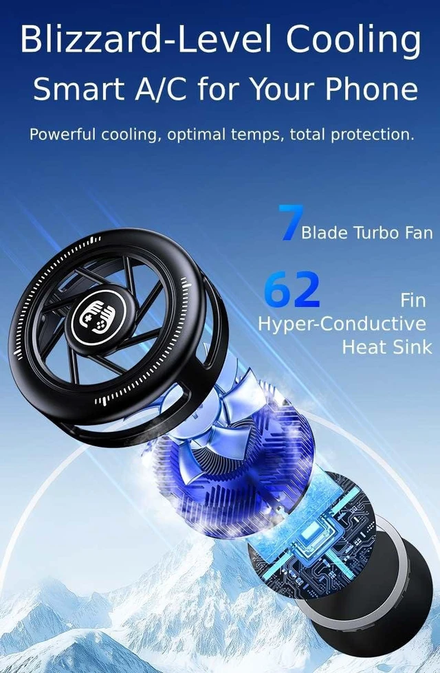 Alt view image 12 of 14 - Phone Cooler for Gaming, Low Noise USB Cell Phone Cooler with Smart Temp Control, Phone Cooling Fan with RGB LED Lights, Magnetic Ring & Clip Fan for Phone Gaming & Streaming