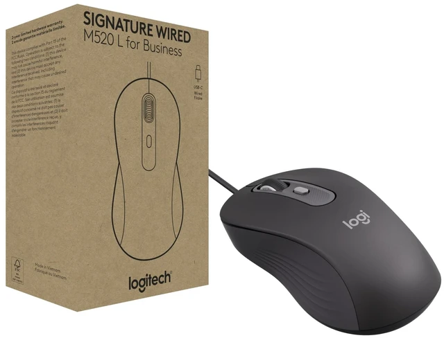 Alt view image 8 of 14 - Signature Wired M520 L for Business, Optical Wired Mouse, USB-C Plug-and-Play, Windows/Mac/Chrome/PC/laptops - Graphite