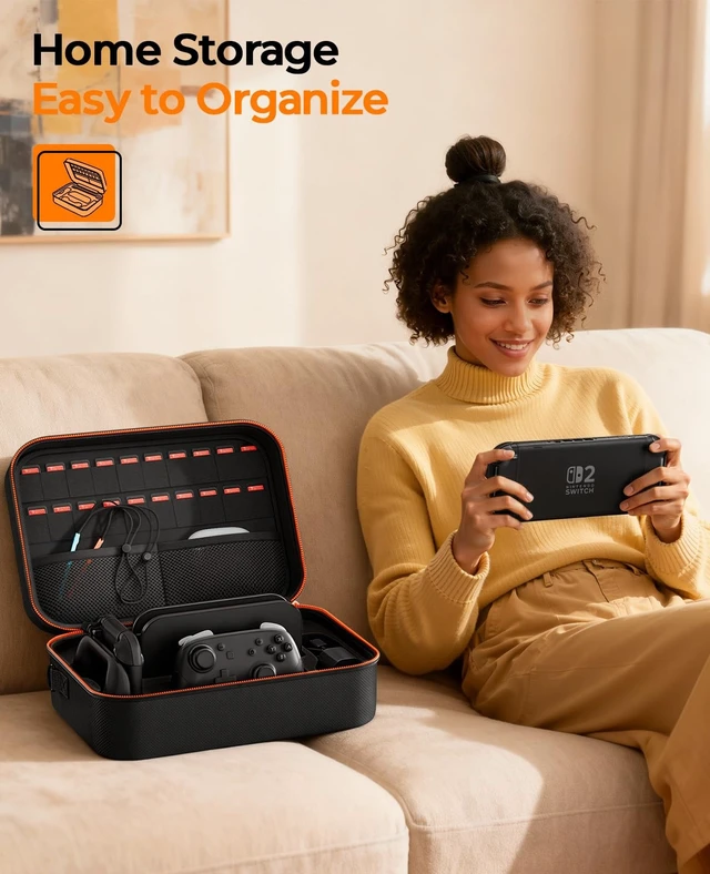 Alt view image 12 of 14 - Switch 2 Case for Nintendo Switch 2, with 4Pcs Thumb Grips, 20 Game Card Slots, Portable Full Protection All In One Travel Storage Case for Switch 2 Console Pro Controller Accessories
