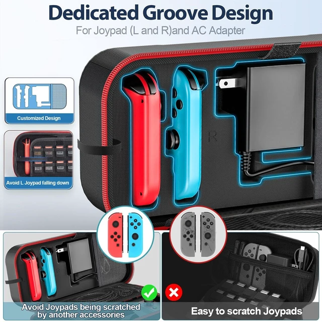 Alt view image 10 of 14 - Switch Carrying Case Compatible with Nintendo & OLED, Portable Switch Travel Carry Case Fit for Joy-Con and Adapter, Hard Shell Protective OLED Pouch Bag with 20 Games, Red For N DS Cases & Storage