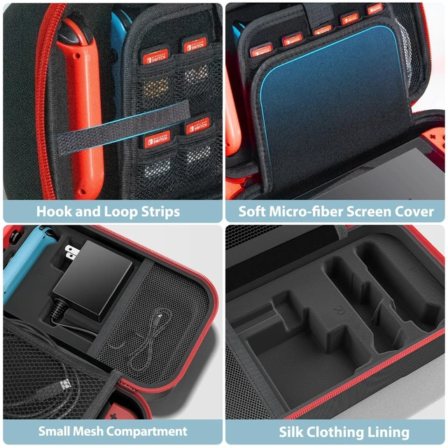 Alt view image 13 of 14 - Switch Carrying Case Compatible with Nintendo & OLED, Portable Switch Travel Carry Case Fit for Joy-Con and Adapter, Hard Shell Protective OLED Pouch Bag with 20 Games, Red For N DS Cases & Storage